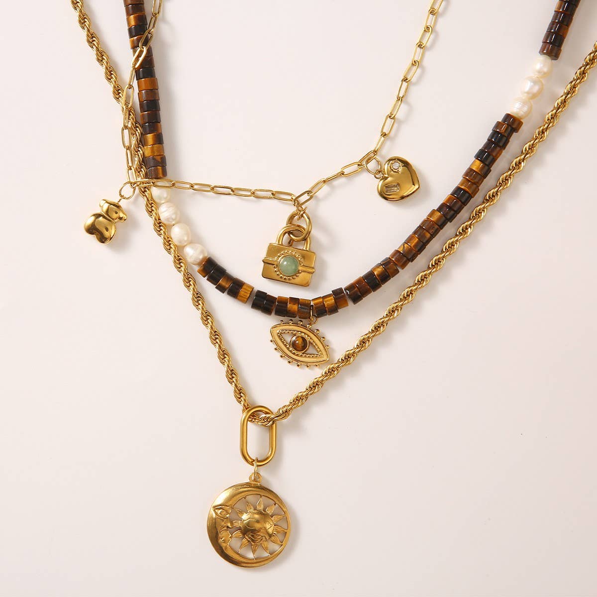 NEW 18K STEEL SUNFLOWER EVIL EYE NECKLACE_CWMM8866