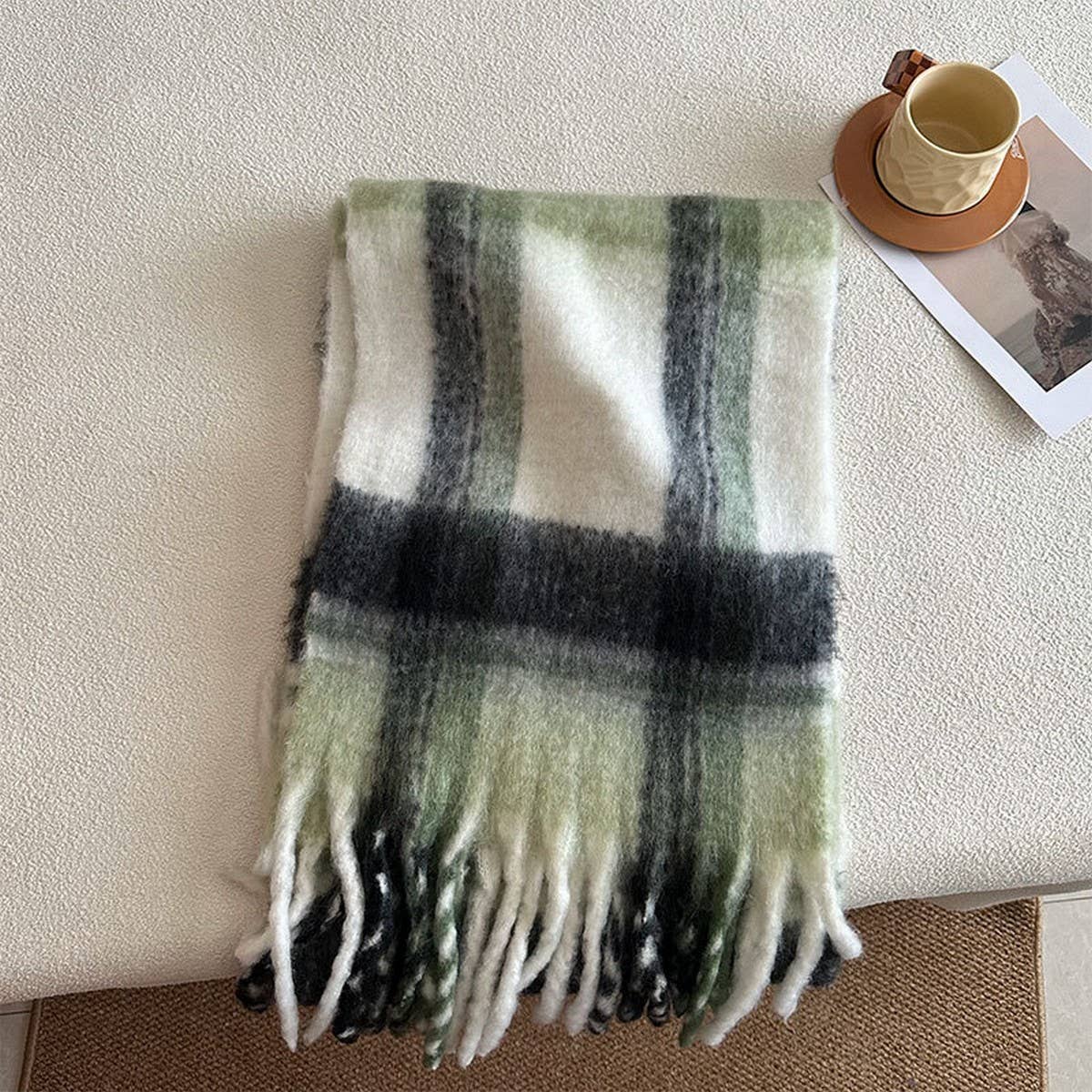 MINT CHECKERED OVERSIZED SCARF FOR WINTER_CWASC2323