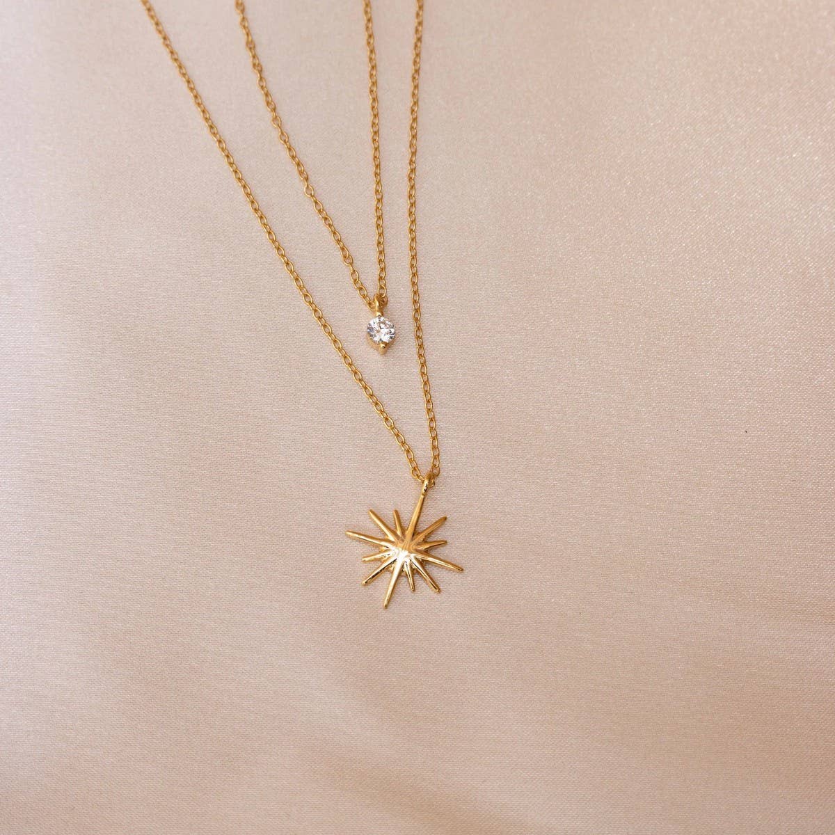 DOUBLE STAR ZIRCONIA STACKING NECKLACE_CWMM5551