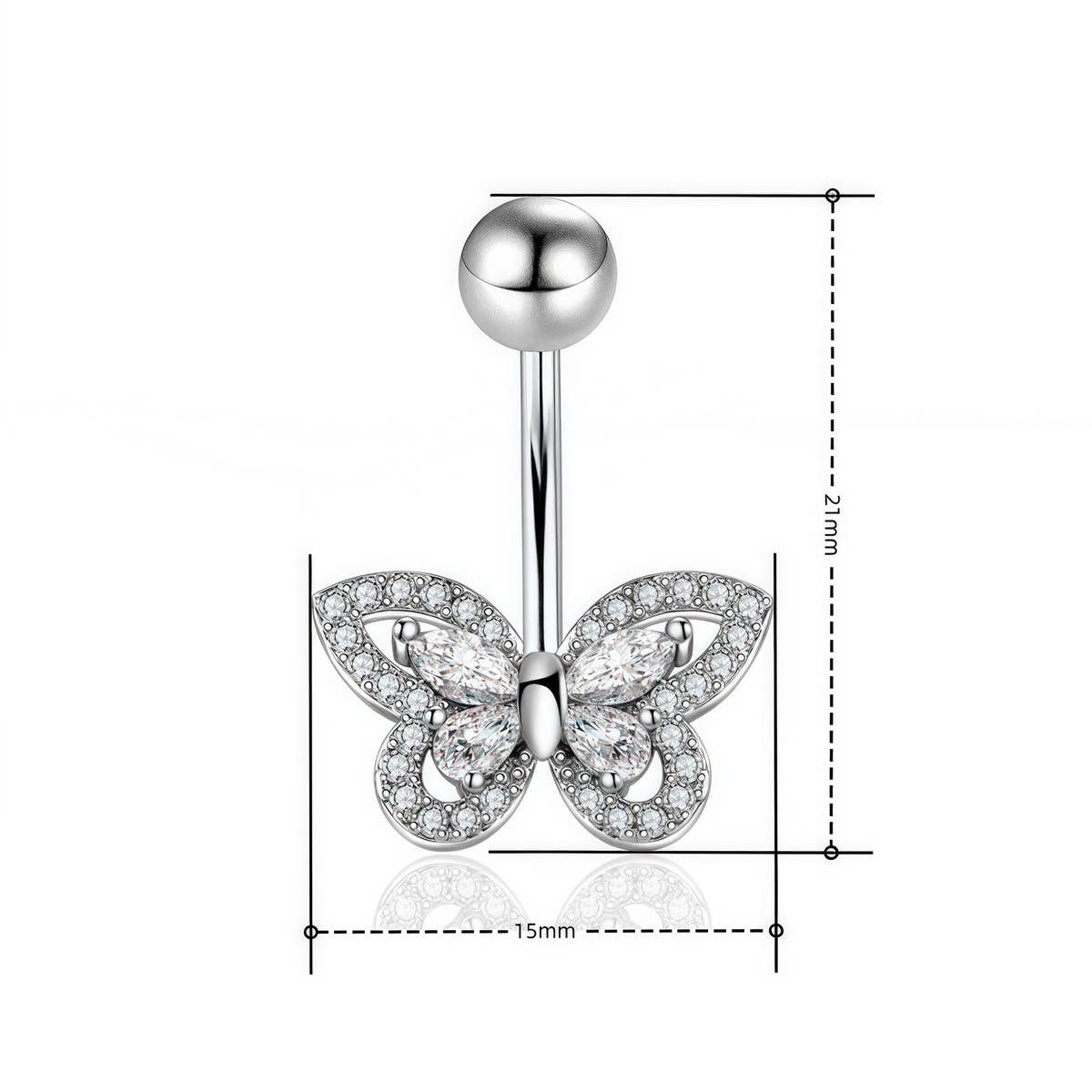 CZ BUTTERFLY BELLY BUTTON RING PIERCING JEWELRY_CWMM9378