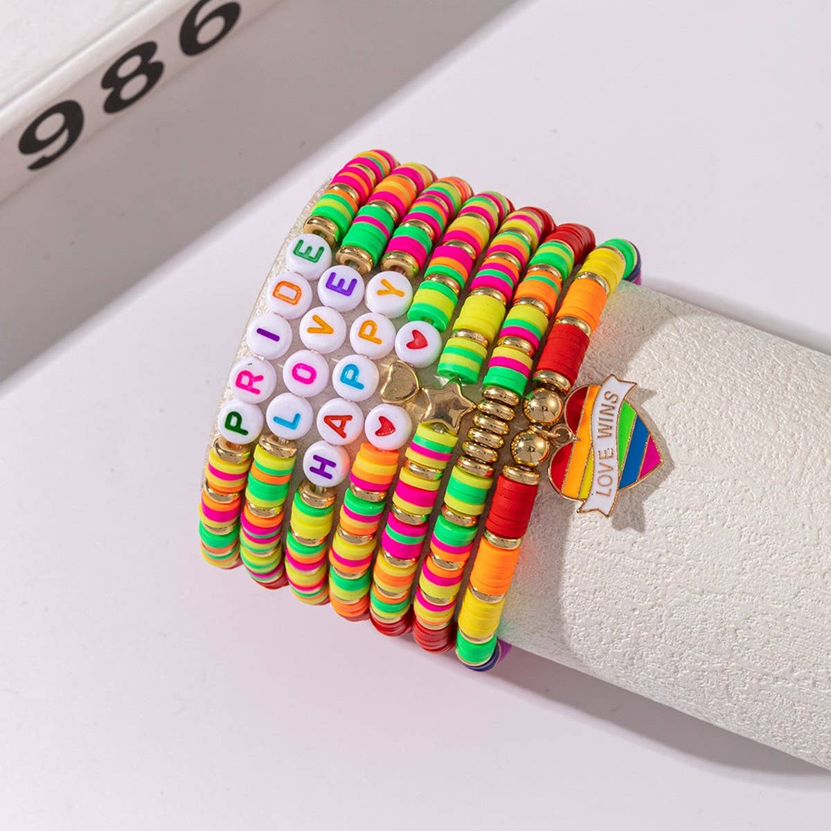 RAINBOW MULTI LAYERED CLAY LETTER BRACELET SET_CWMM3545
