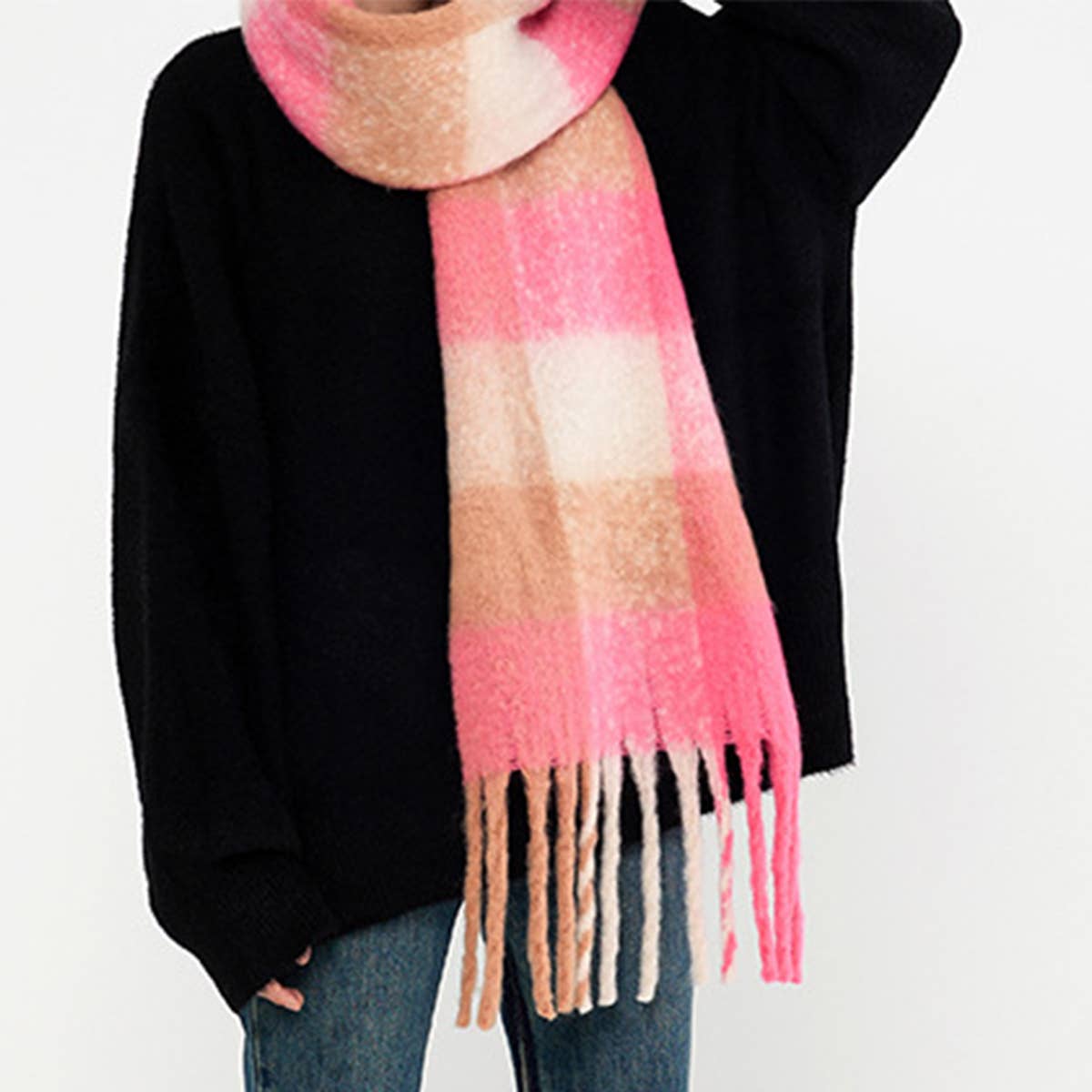 NEW PLAID TASSEL SCARF FOR WOMEN WINTER WARMTH_CWASC0341