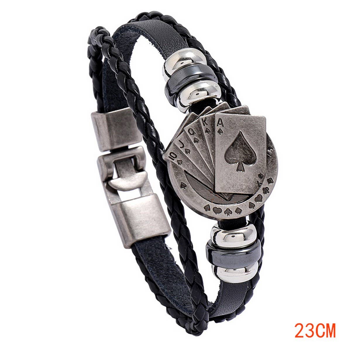 PERSONALIZED POKER BRAIDED LEATHER BRACELET_CWMM4510