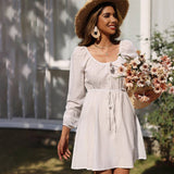 Square Neck And A Tight Waist Loose Casual Dress