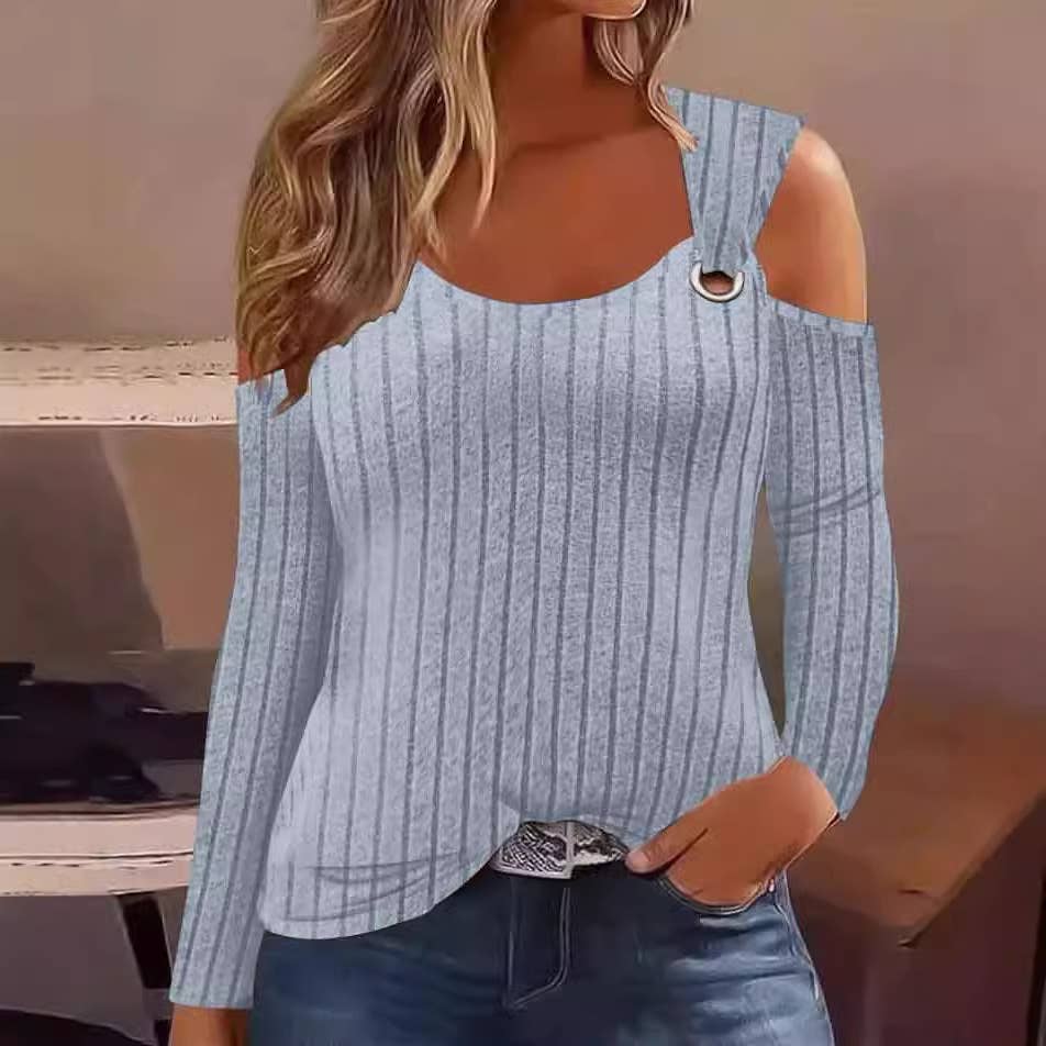 U-Neck Metal Buckle Long Sleeve T-Shirt