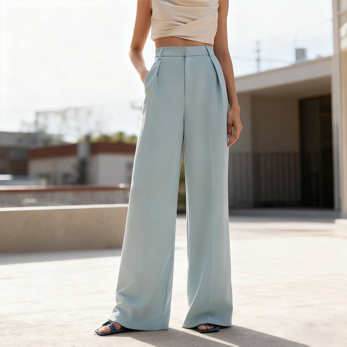 Solid Color Simple High Waist Straight Pants