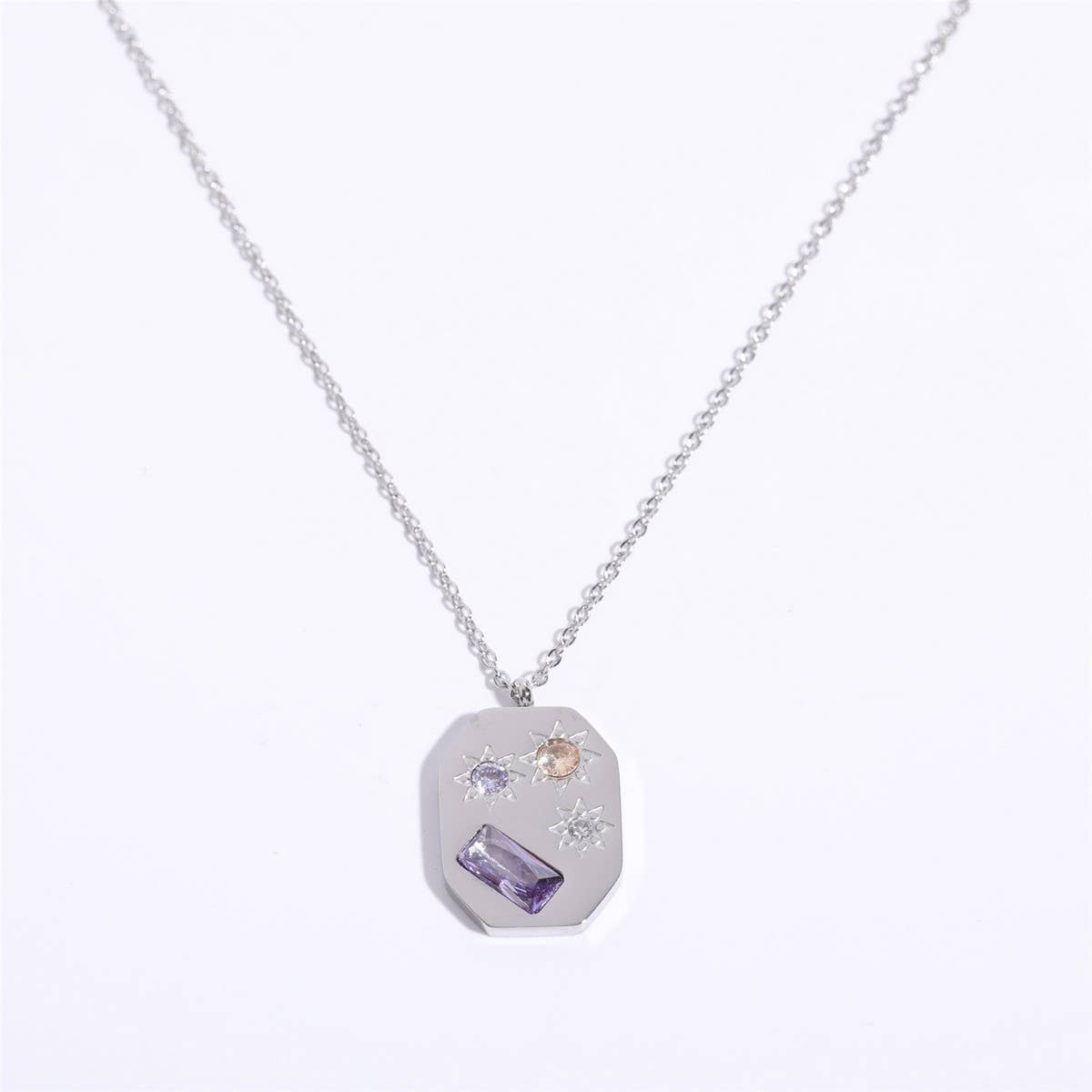 NEW STAINLESS STEEL U SHAPED ZIRCONIA NECKLACE_CWMM3824