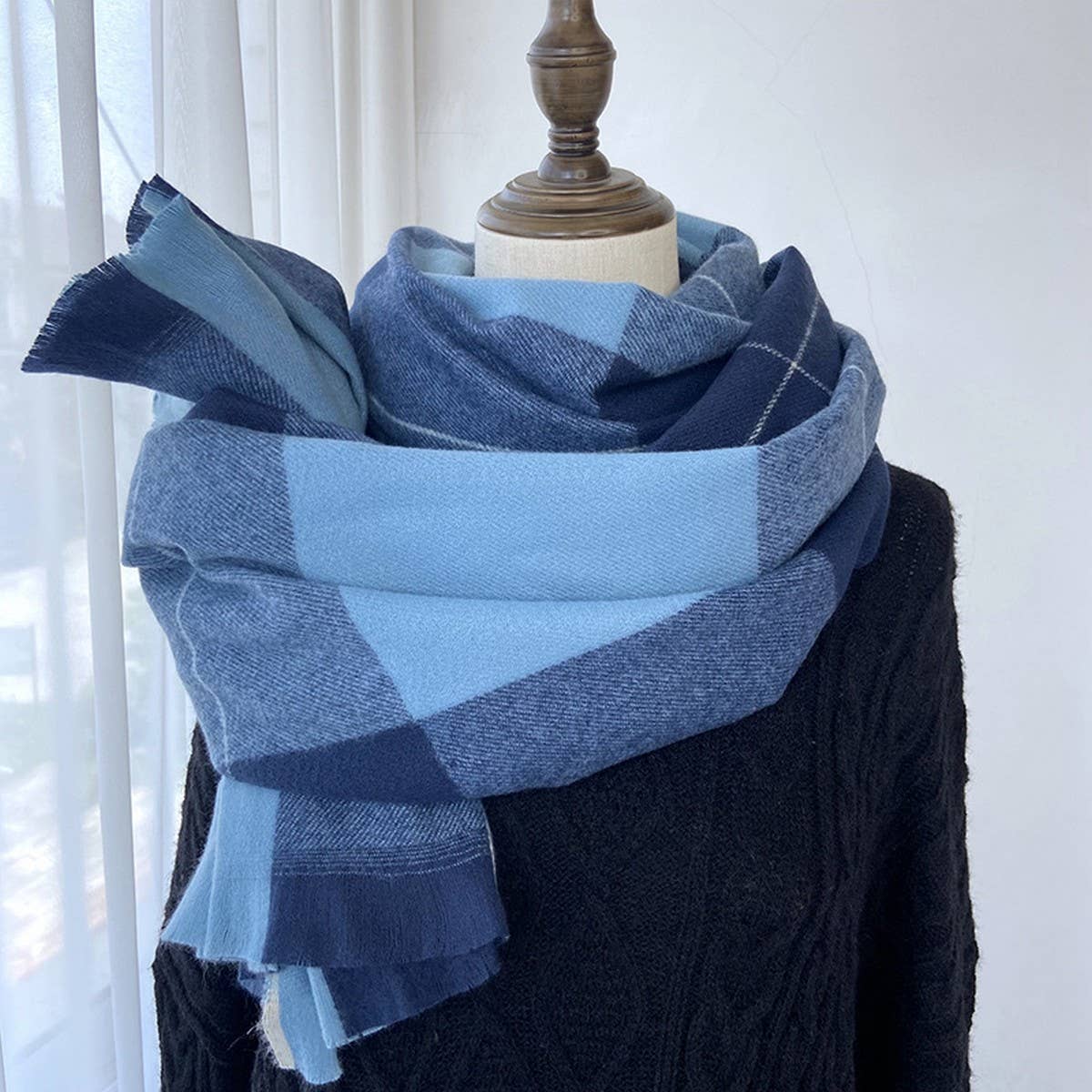 Vintage Plaid Scarf Long Faux Cashmere Wrap_Cwasc1475