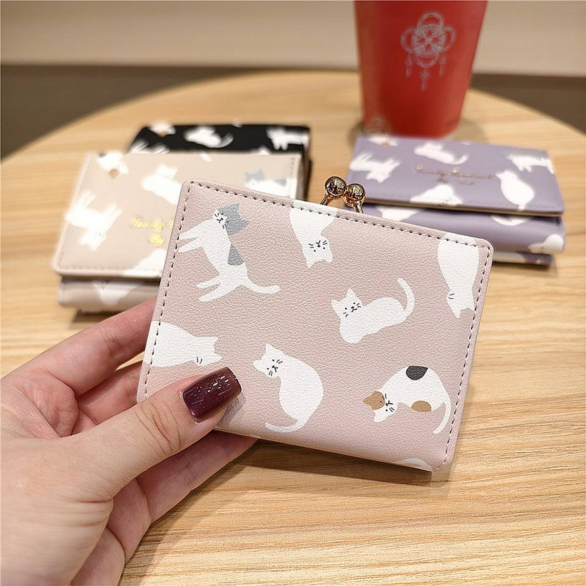 Cute Cartoon Cat Print Trifold Money Clip Wallet_Cwab06203