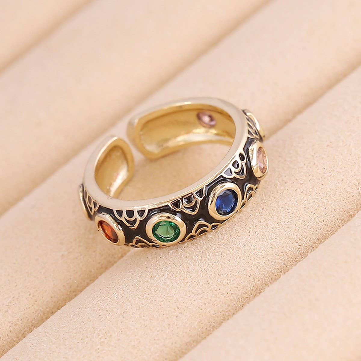 MULTICOLOR OIL DRIP OPEN PERSONALITY HIP HOP RING_CWAJE1743