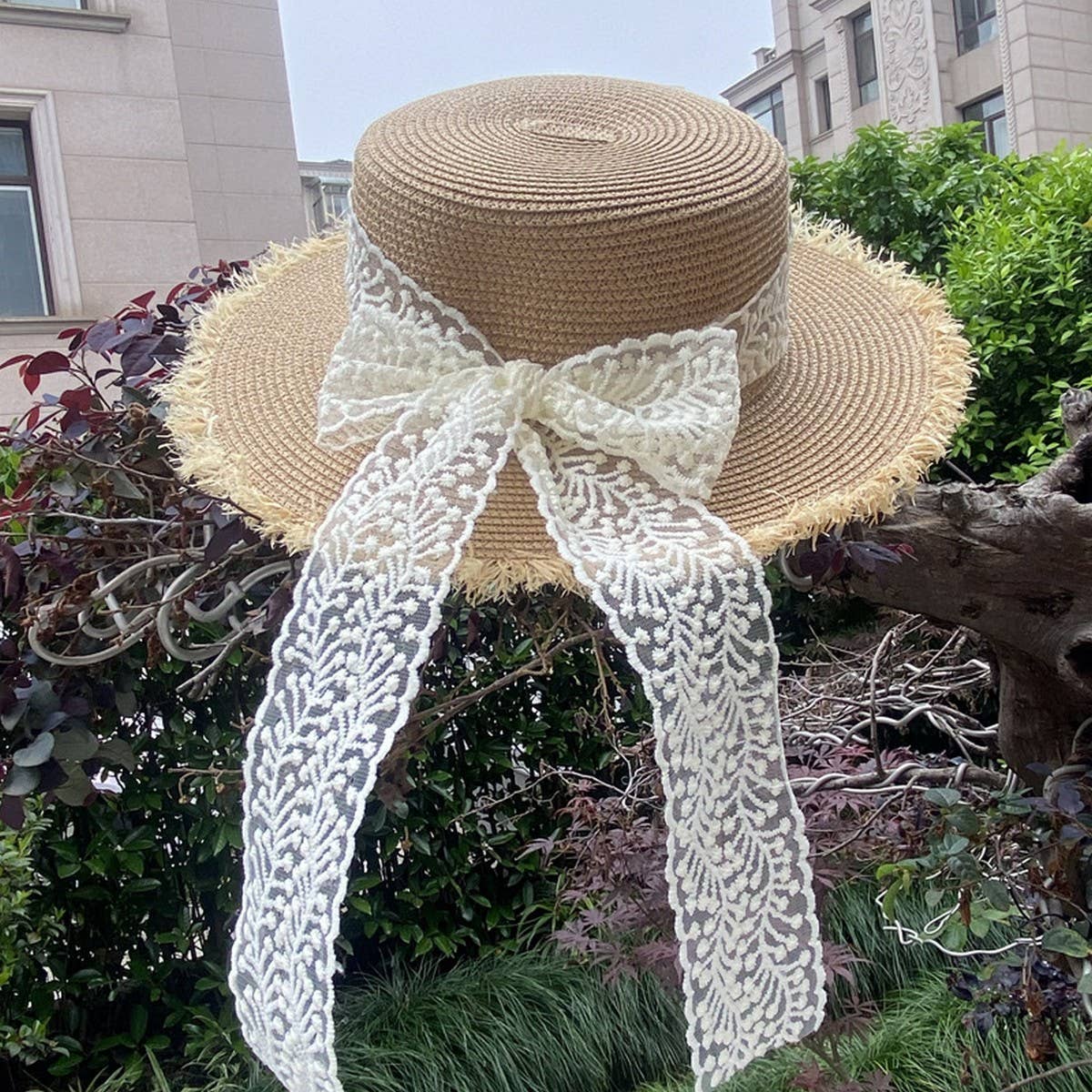 SUMMER LITERARY BOW FLAT TOP SUN HAT_CWAH3392