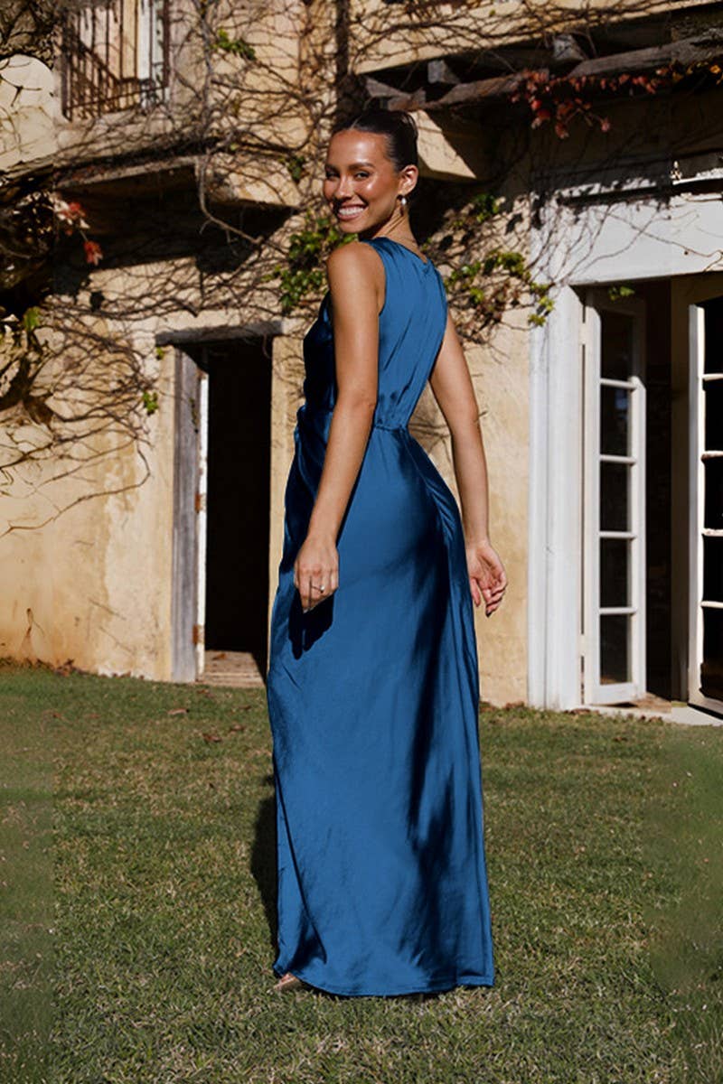 V Neck Sleeveless Sexy Solid Color Hip Wrap Dress_Cwdmd1361