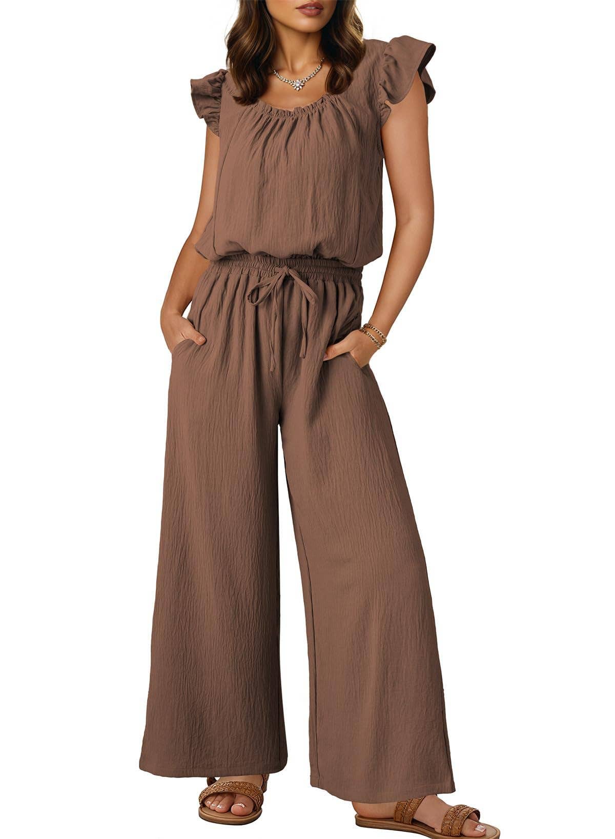 Womens Ruched Romper With Ruffle Sleeves