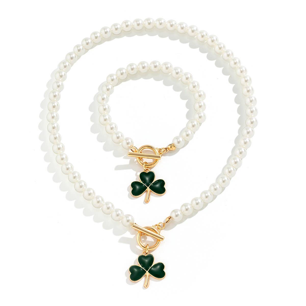 CLOVER PEARL NECKLACE BRACELET SET_CWAJE1131