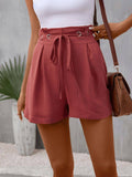 Solid-Colored High-Waisted Ruffled Loose Shorts