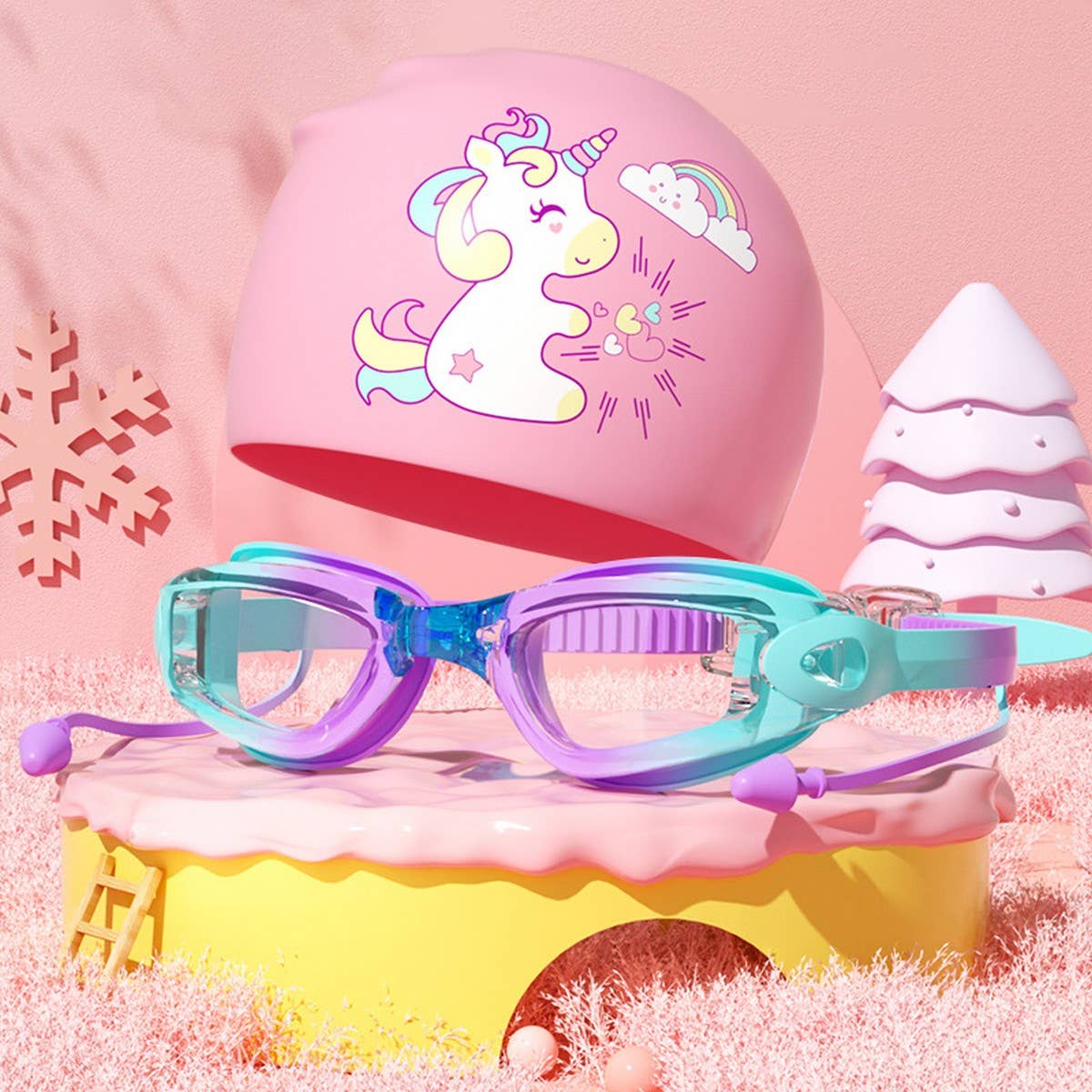 KIDS HD ANTI FOG SWIM GOGGLES CAP CUTE STYLE_CWMM6644