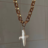 FASHION RETRO CROSS SHELL PEARL NECKLACE_CWMM5327