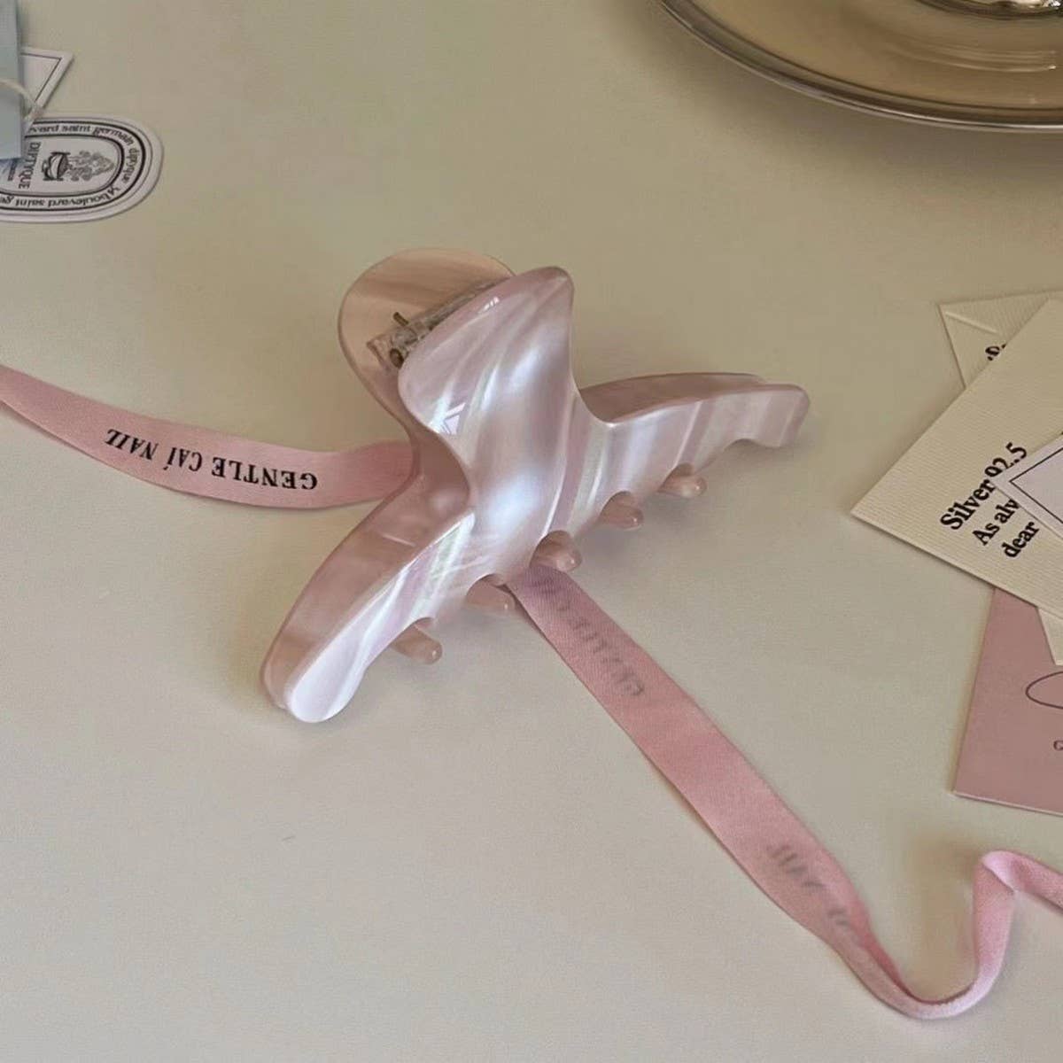PINK ACRYLIC ICE CREAM HAIR CLAW RIBBON BUN CLIP_CWAHA2645