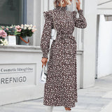 Wooden Ear Sleeves With Belt Floral Print Dress