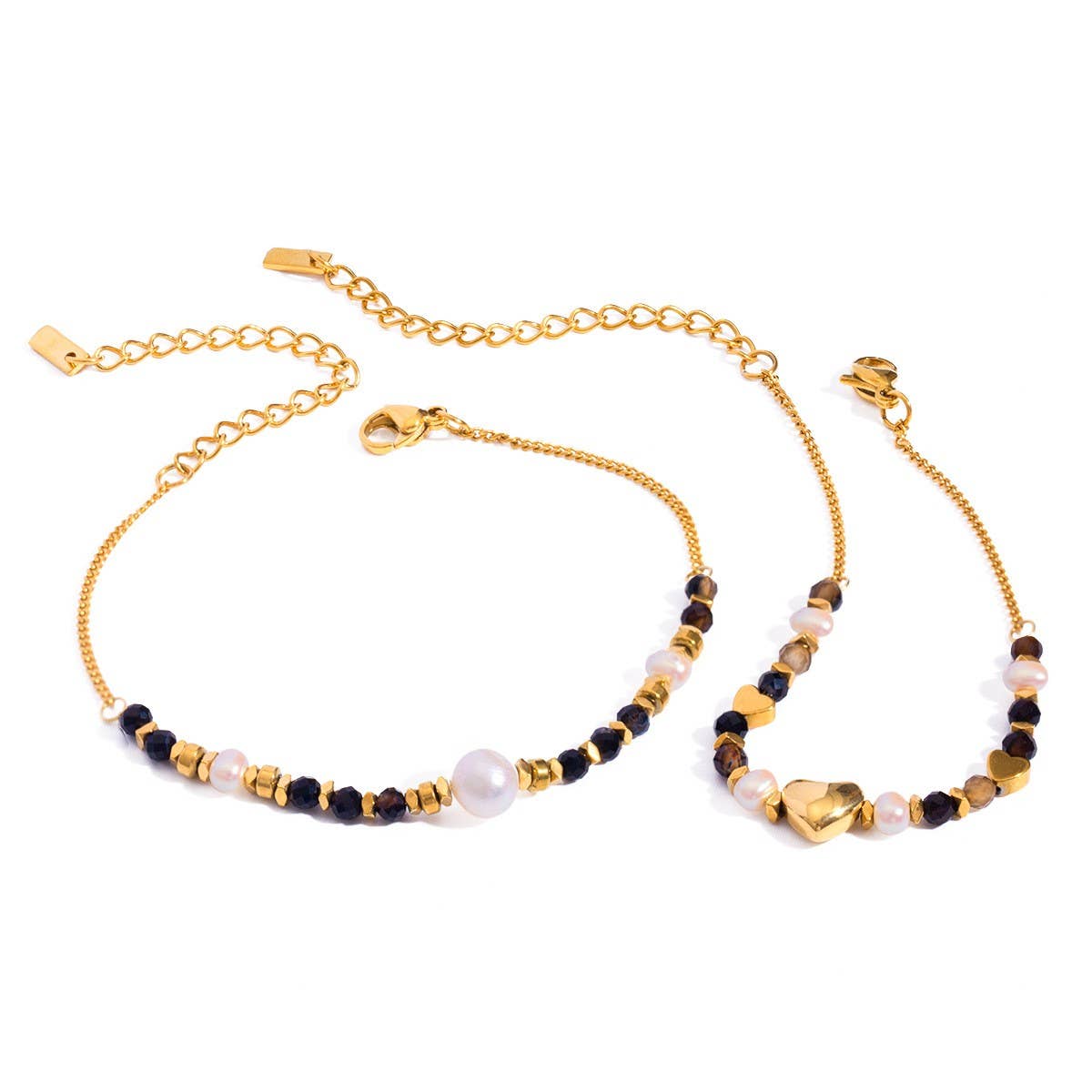 18K GOLD PEARL NATURAL BLACK ONYX BRACELET_CWAJE4889