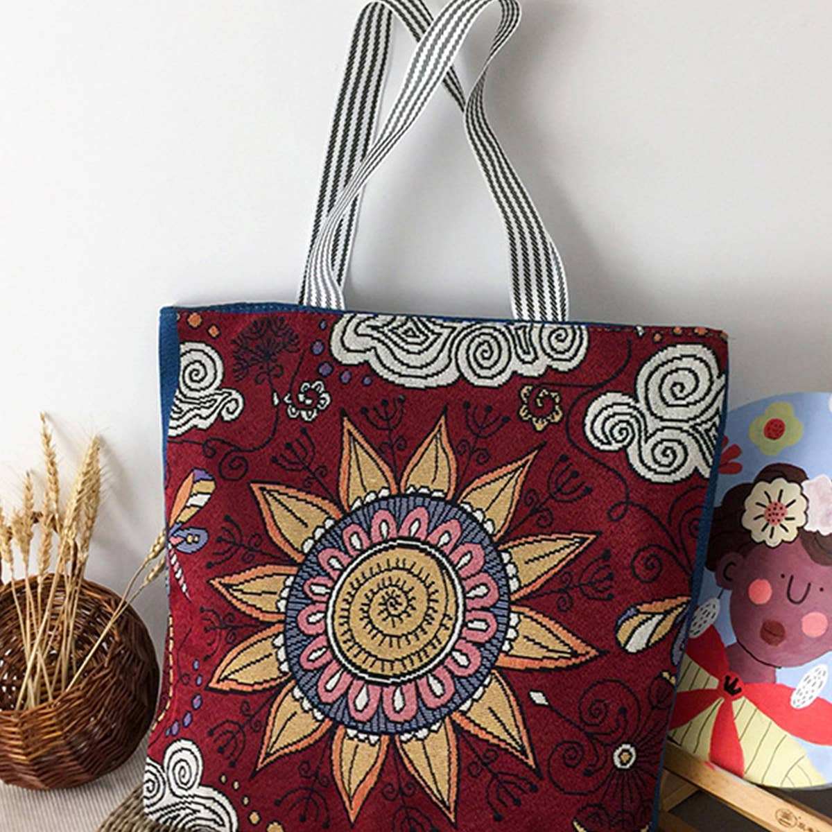 RETRO EMBROIDERED CANVAS SHOULDER BAG TOTE BAG_CWAB1672
