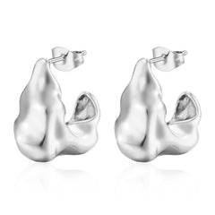 18K MOON HOLLOW OPEN CHUNKY HOOP POST EARRINGS_CWAJE0557