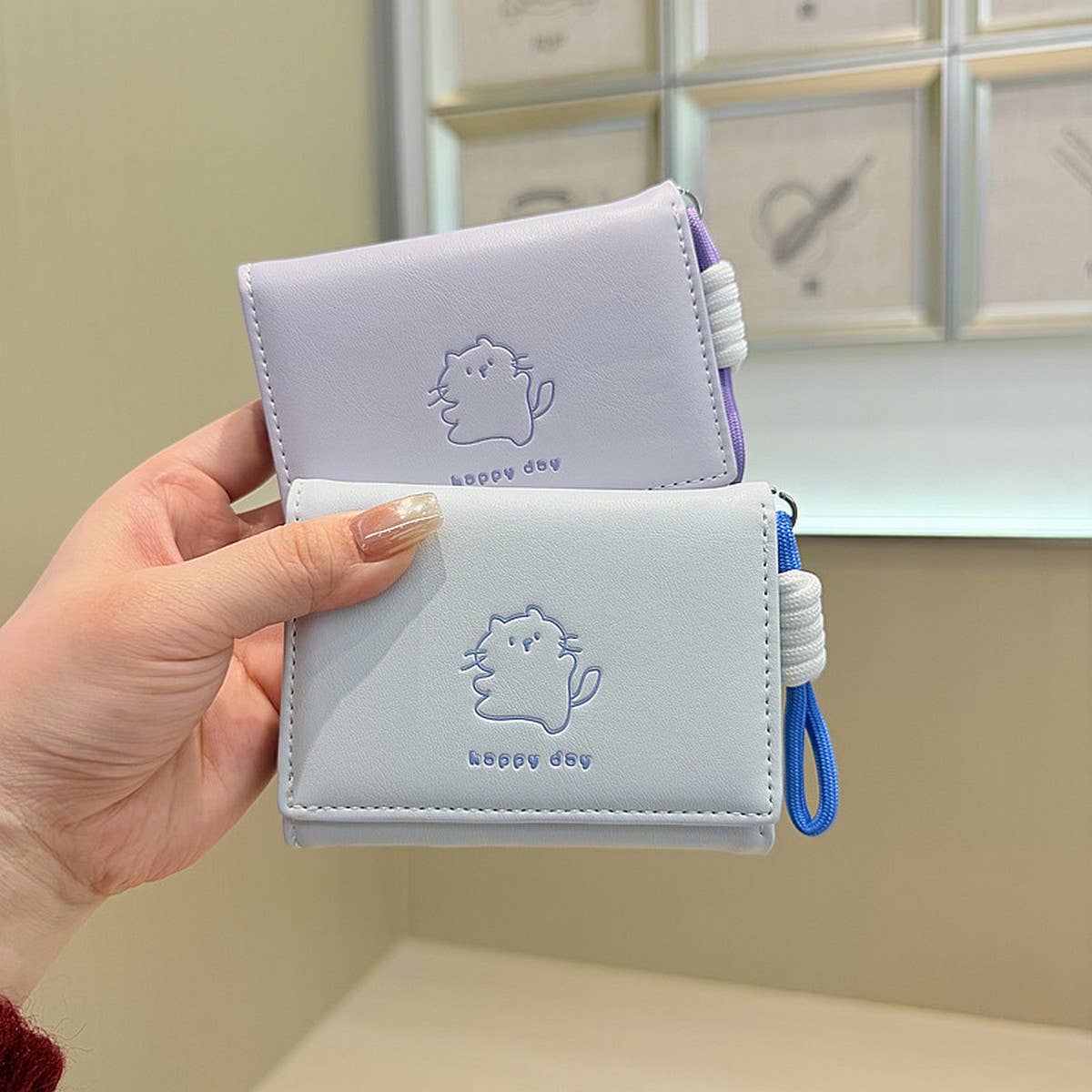 Cute Bear Print Wallet With Strap For Students_Cwab06241
