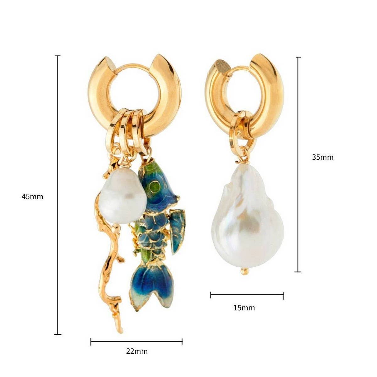 OCEAN CORAL FISH SHELL EARRINGS STAINLESS STEEL_CWAJE4981