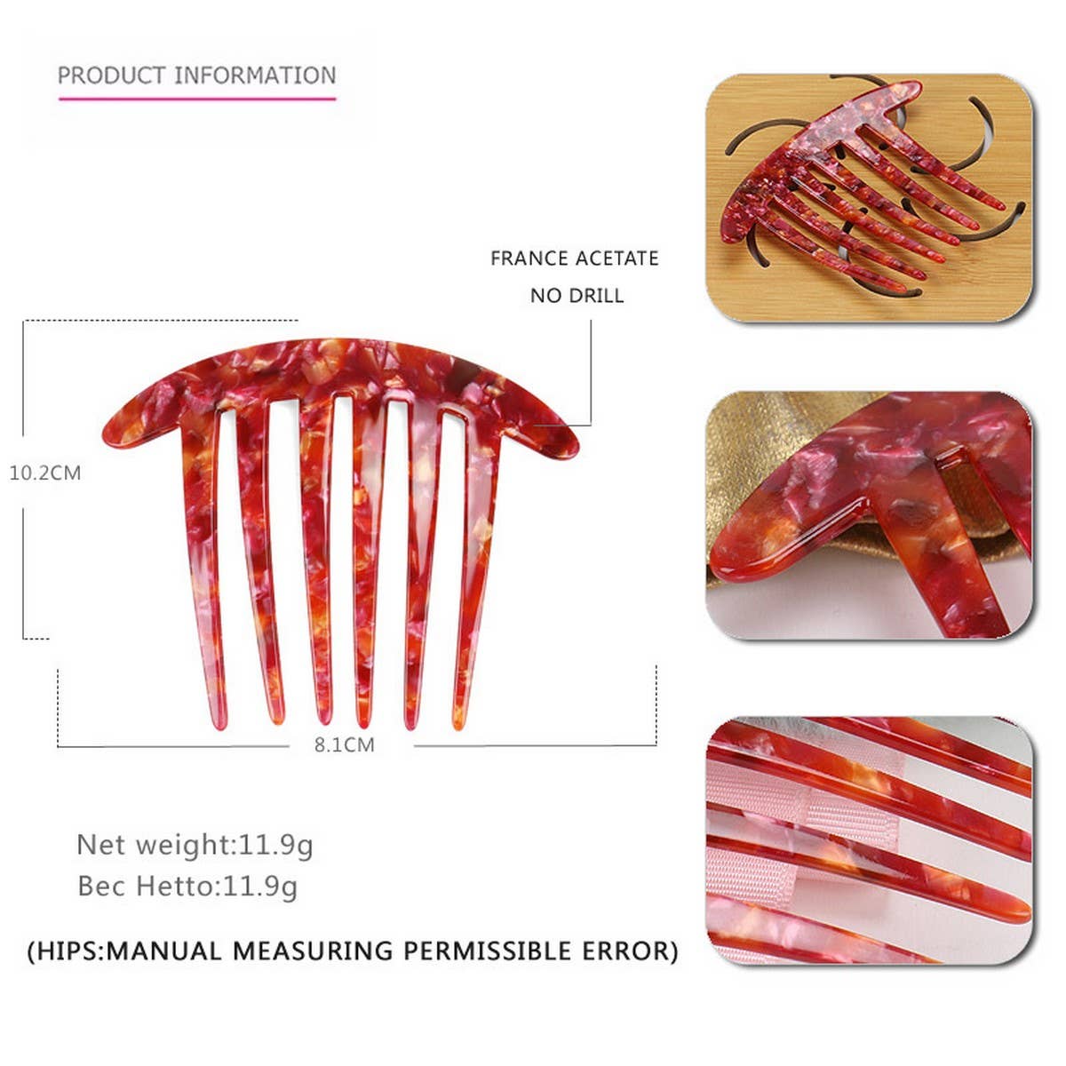 ACETATE PLATE COMB HAIRPIN HAIR ACCESSORIES COMB_CWAHA4202