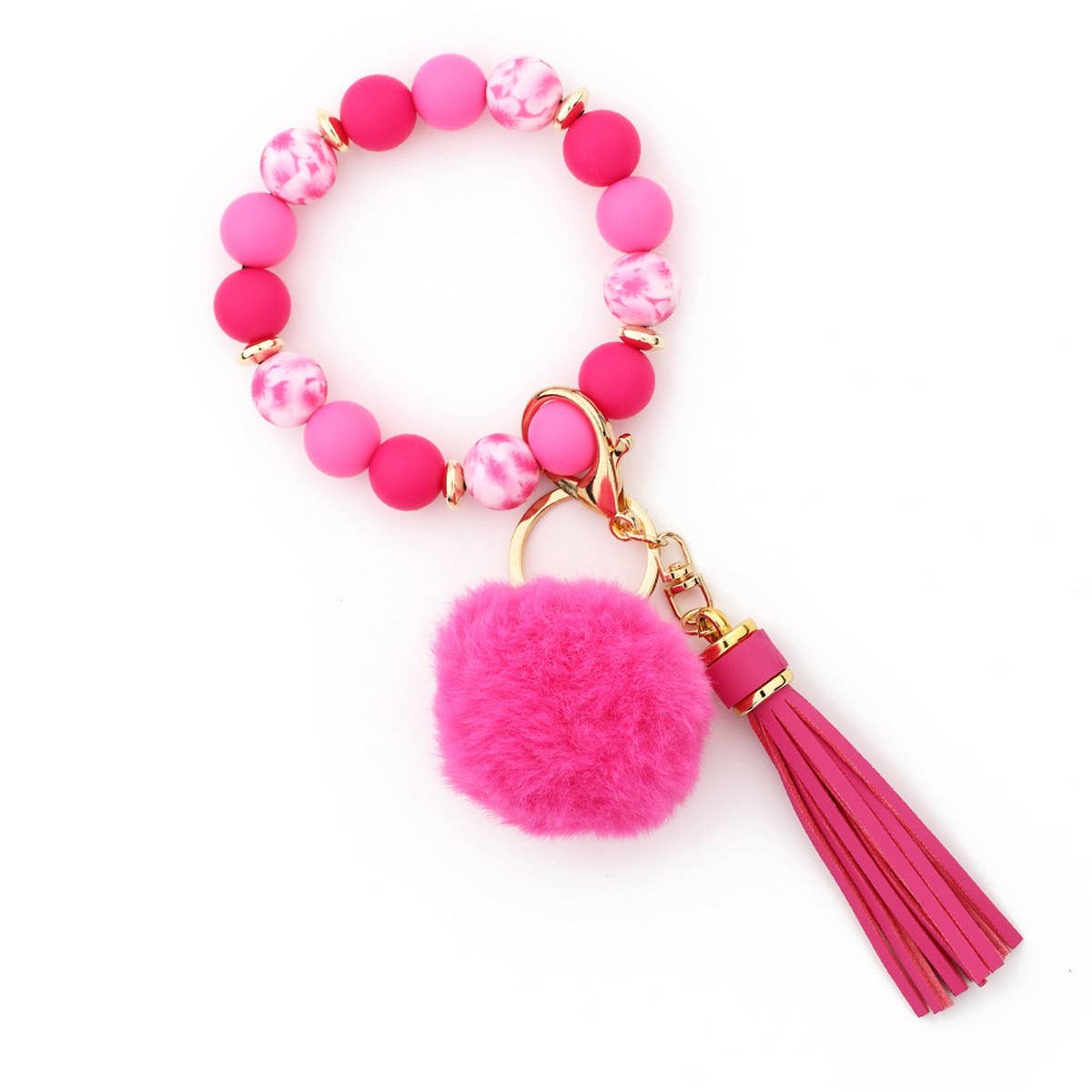 POM POM TASSEL KEYCHAIN SILICONE BEAD BRACELET_CWAB5016