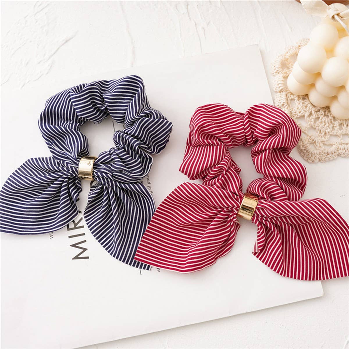 RABBIT EARS STRIPED LARGE INTESTINE HAIR TIE_CWAHA2437
