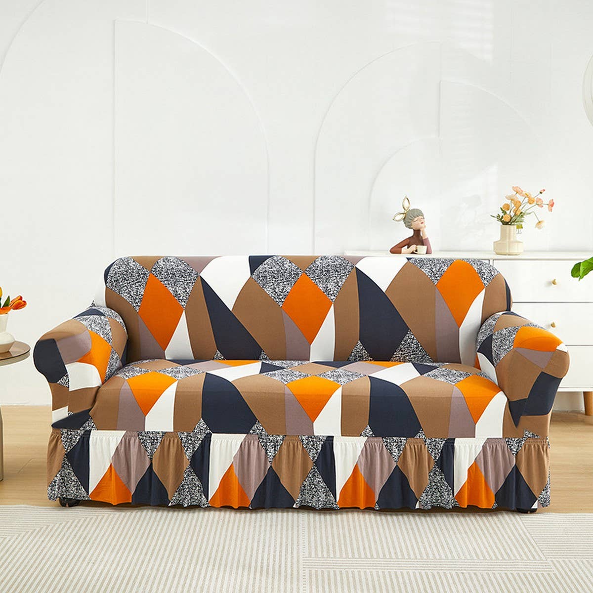 FLORAL SKIRTED SOFA COVER STRETCH FULL FIT_CWMM8323