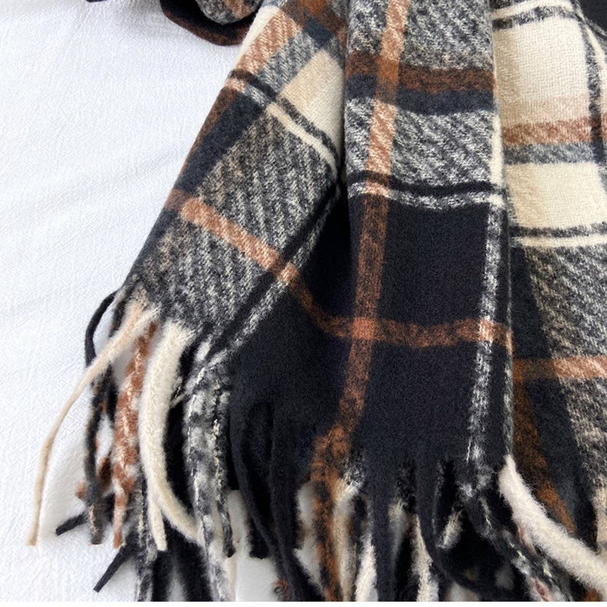 Plaid Thick Scarf Winter Warm Shawl With Tassels_Cwasc1462