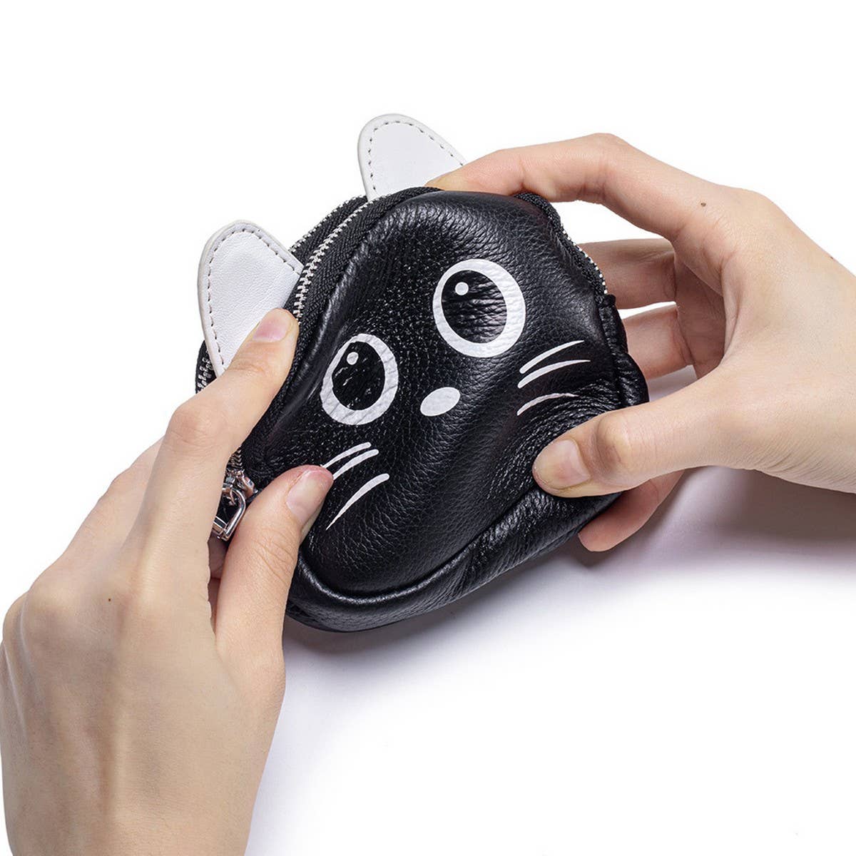 CUTE CAT LEATHER WALLET DOUBLE ZIPPER POUCH_CUAB00383