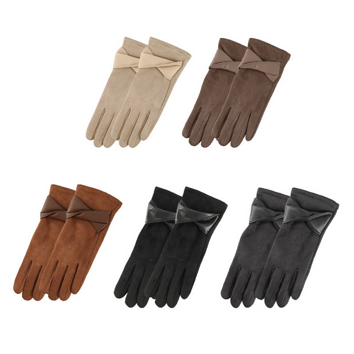 BOW SUEDE GLOVES TOUCHSCREEN WARM WINTER DESIGN_CWMM2883