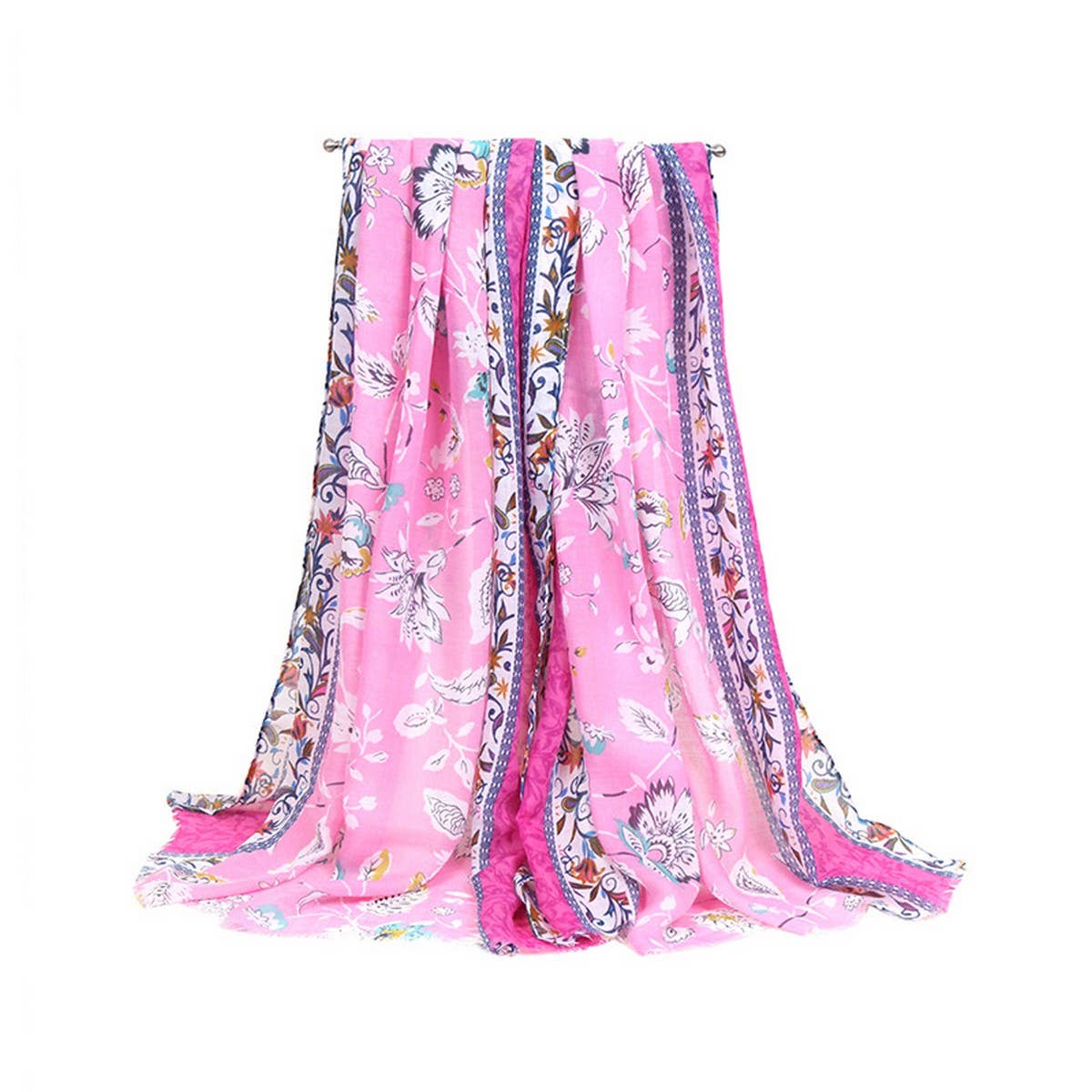 FLORAL BORDER SATIN SCARF ELEGANT BEACH WRAP_CWASC0672