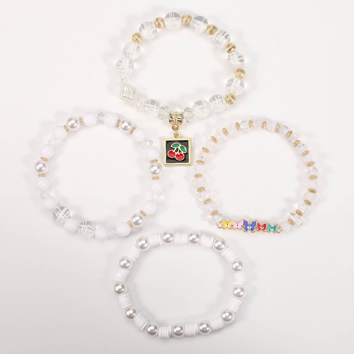 CHERRY BUTTERFLY CHARM LAYERED BRACELET_CWAJE2227