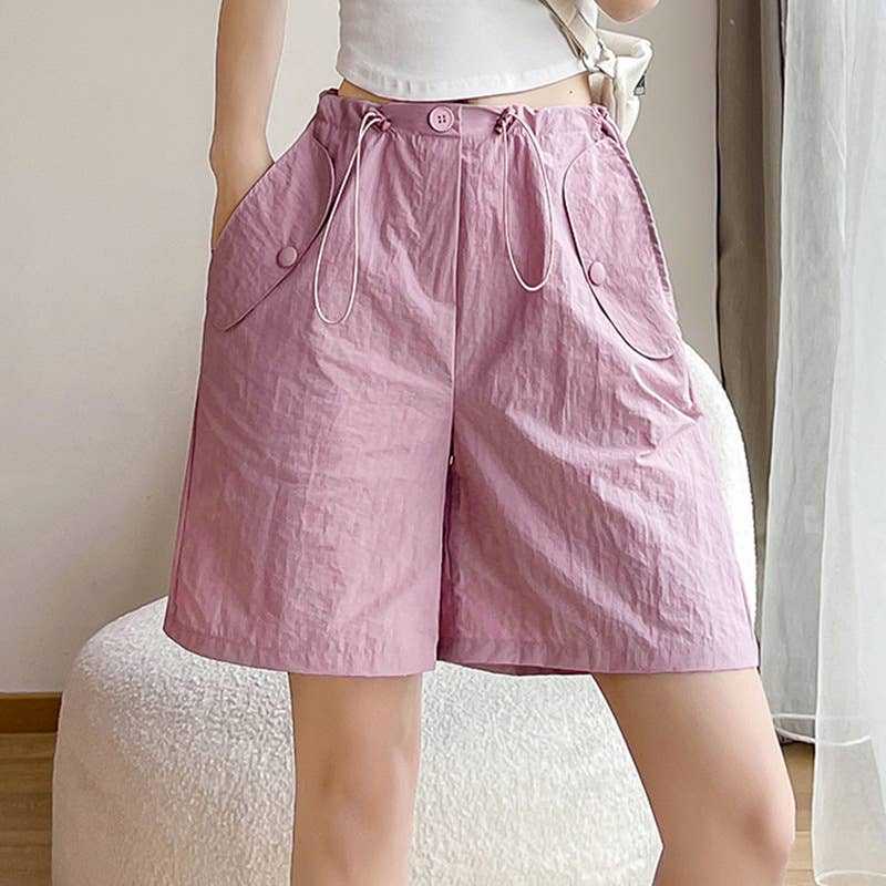 Solid Drawstring Pocketed Bermuda Casual Shorts