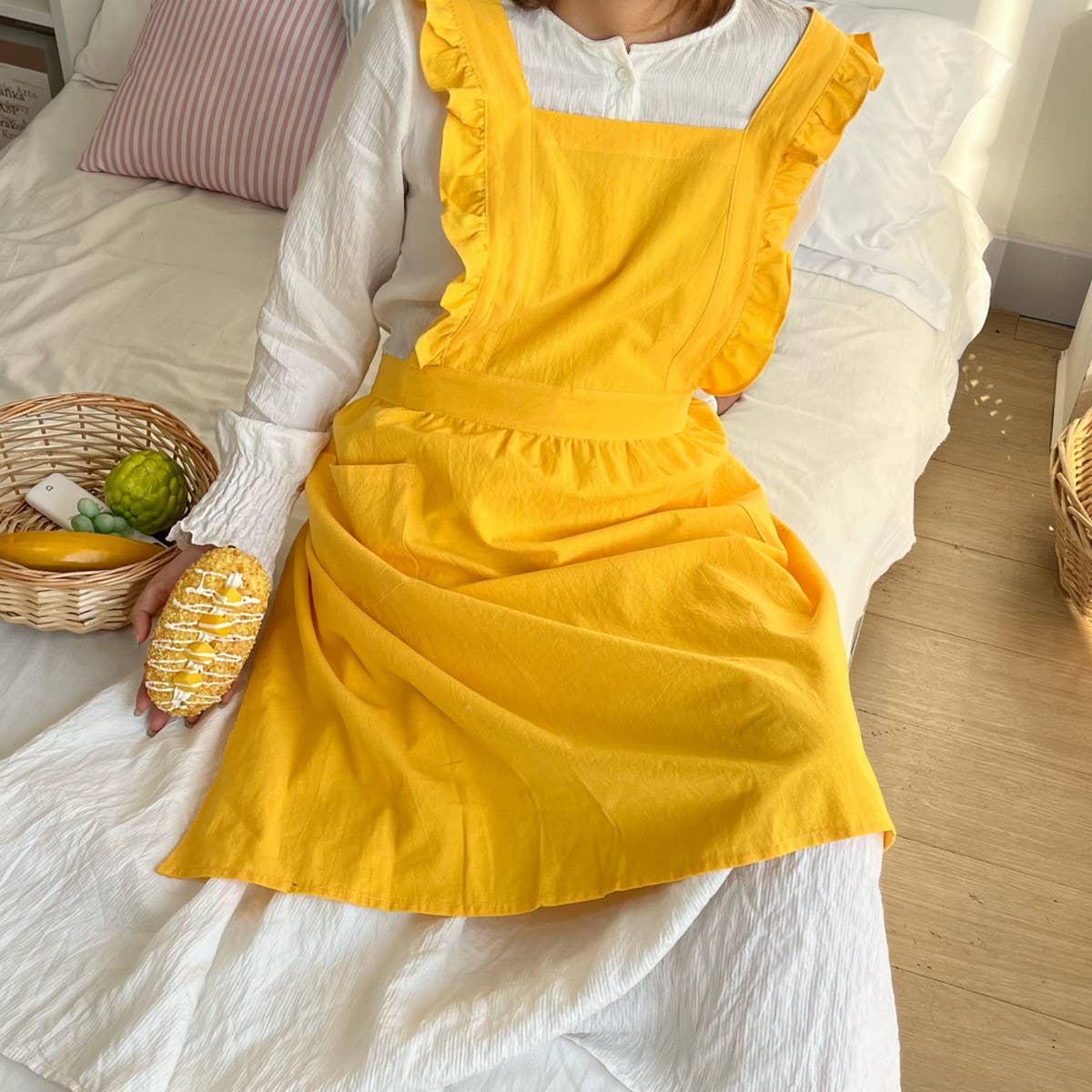 SOLID COLOR COTTON PASTORAL FLORAL SMOCK APRON_CWMM5829