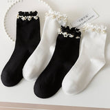 PEARL ORNAMENT COTTON CREW SOCKS_CWMS0283