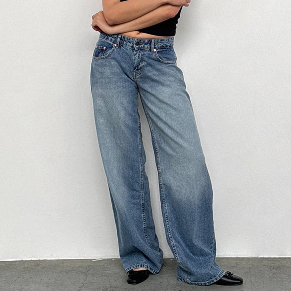 Street Loose Washed Personalized Low-Rise Jeans