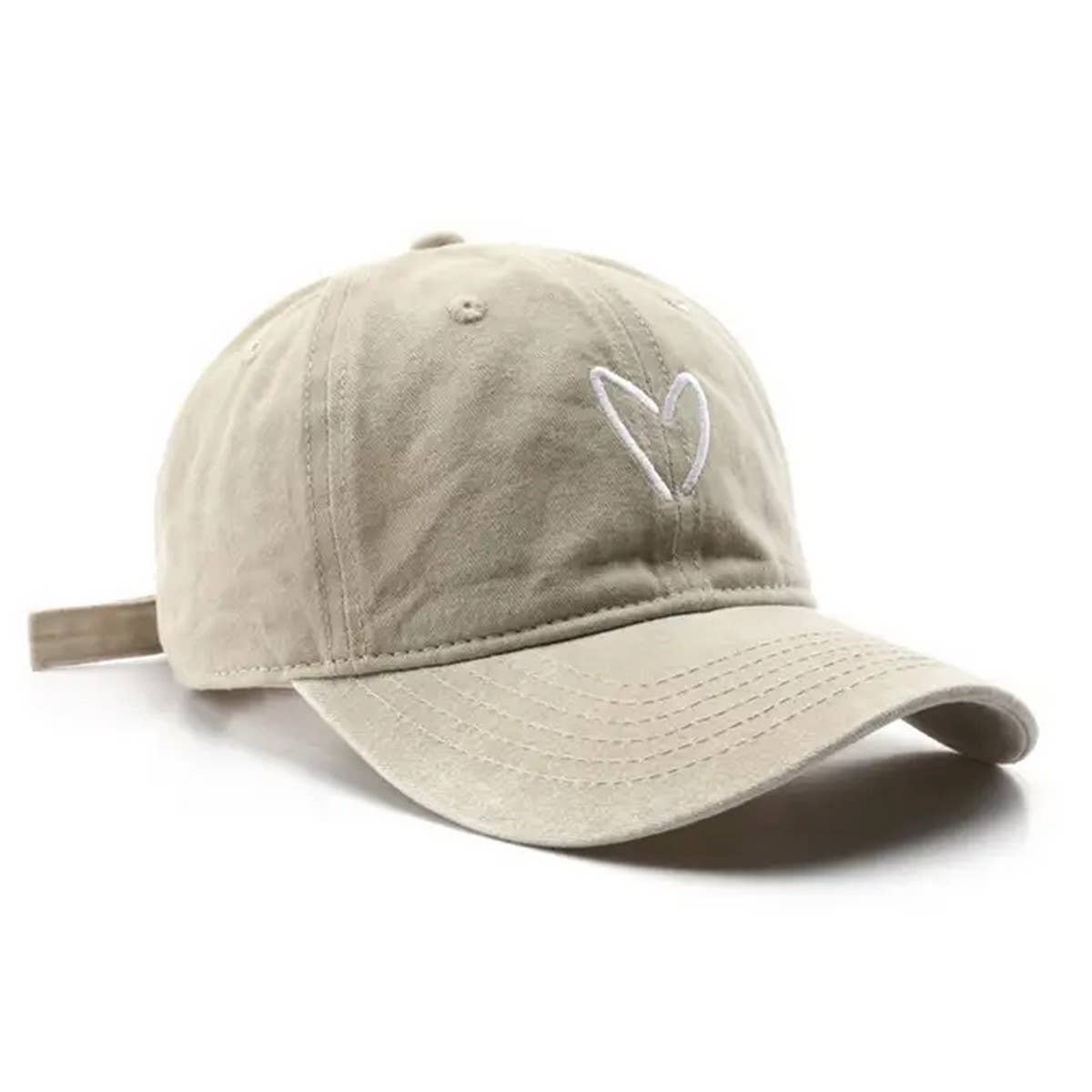 VINTAGE WASH HEART EMBROIDERY BASEBALL CAP UNISEX_CWAH1271