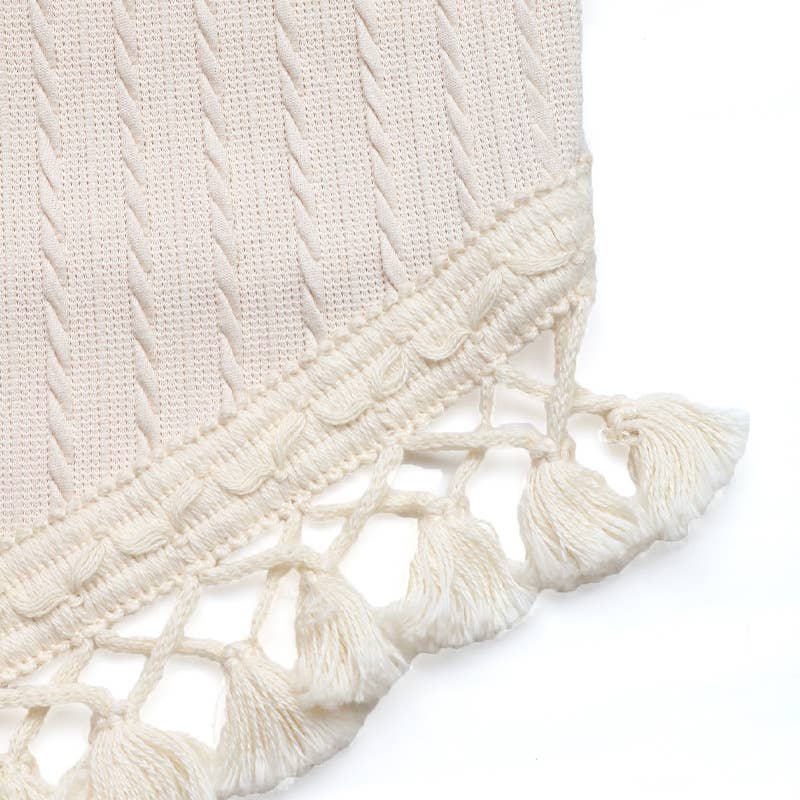 Solid Tassel Halter Knit Tank Top For Vacation