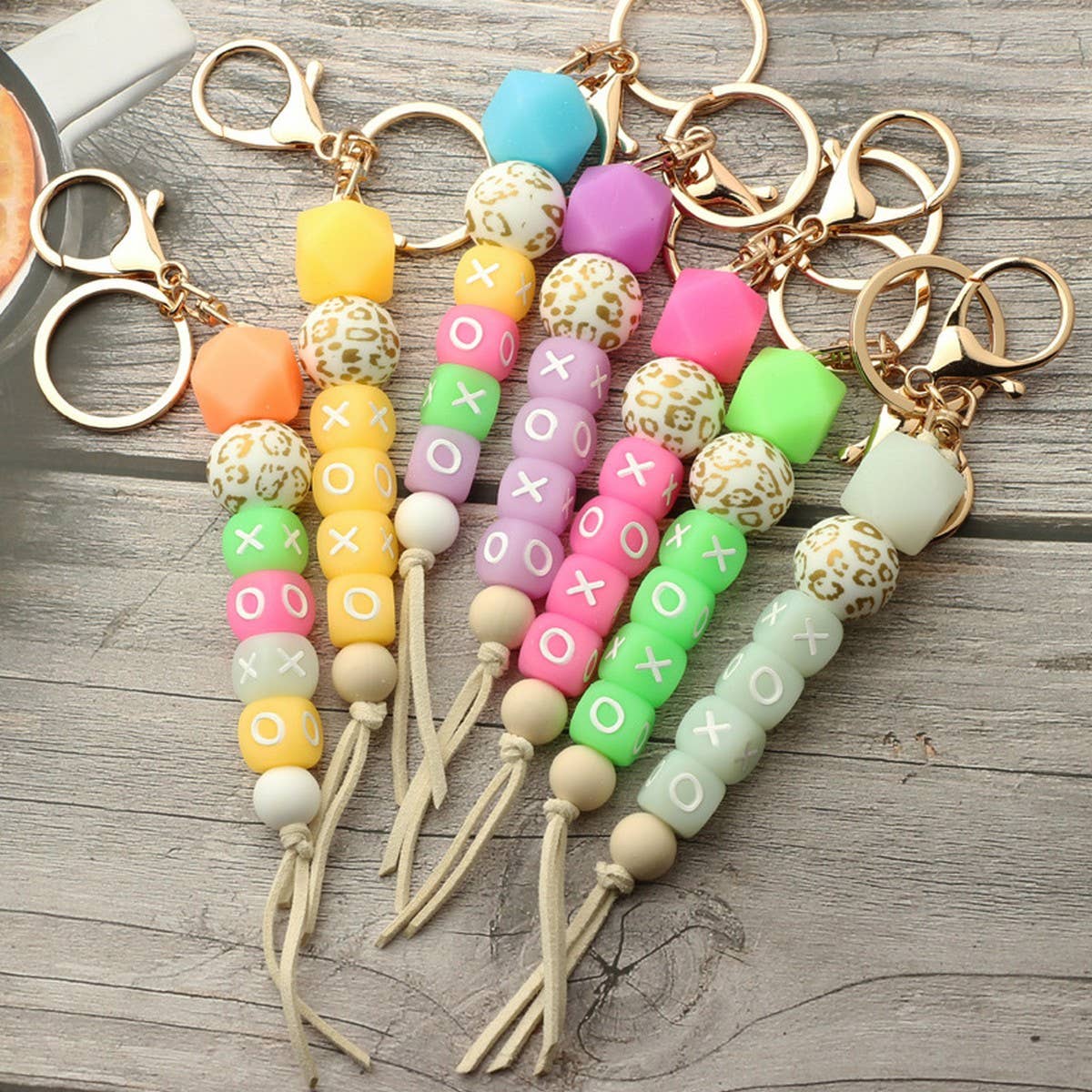 GLOW BEAD BRACELET NEON SILICONE WRISTLET KEYCHAIN_CWAB5095
