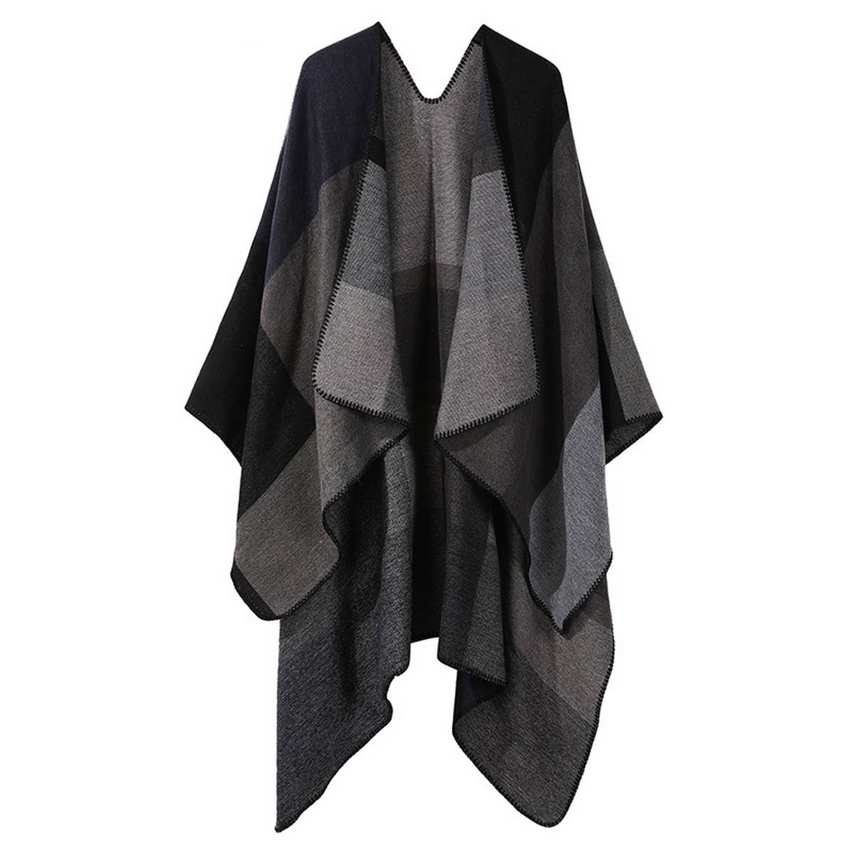 DOUBLE SIDED PLAID FAUX CASHMERE SHAWL CAPE_CWASC2135