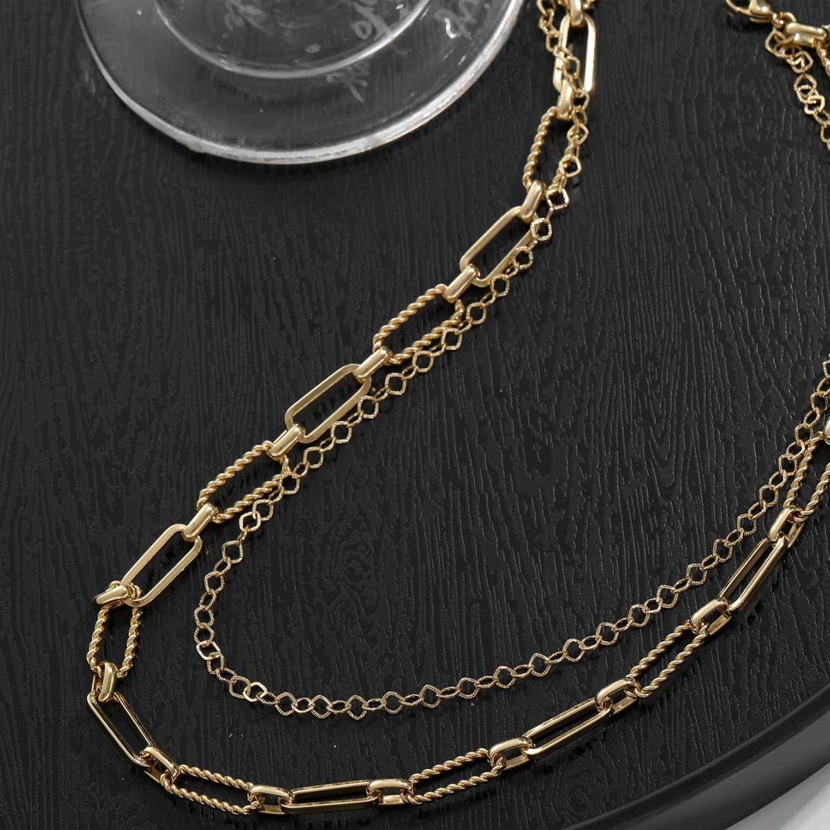 STACKING NECKLACES PAPERCLIP CLASP DOUBLE NECKLACE_CWMM3689