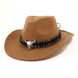 BULL HEAD DECOR WIDE BRIM WESTERN COWBOY HAT_CWAH1769