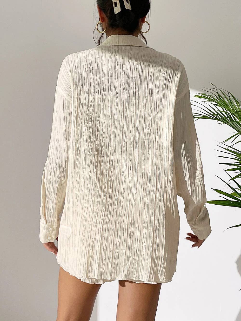 V-Neck Shirt Long Sleeve Shorts Casual Suit