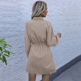 Solid Color French Lapel Long-Sleeved Shirt Dress