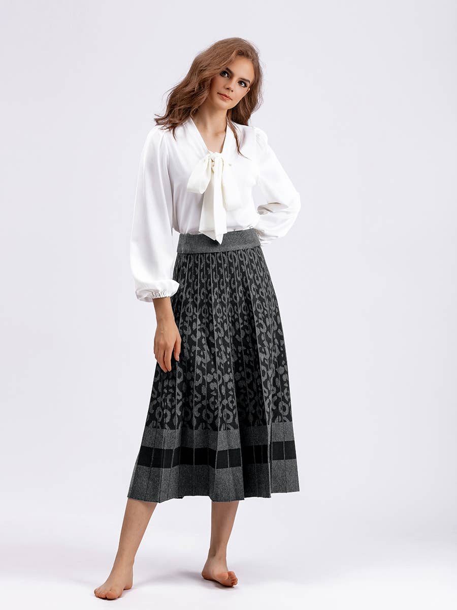 Vintage Leopard Print Contrast Knit Skirt